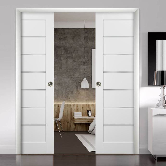 French Double Pocket Doors | Quadro 4117 | White Silk