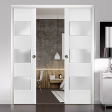Load image into Gallery viewer, Sliding French Double Pocket Doors Frosted Glass | Felicia 3309 | White Silk