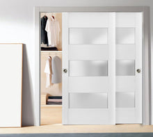 Load image into Gallery viewer, Sliding Closet Frosted Glass Bypass Doors | Lucia 4070 | White Silk