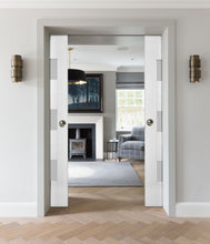 Load image into Gallery viewer, Sliding French Double Pocket Doors Opaque Glass | Sete 6003 | White Silk