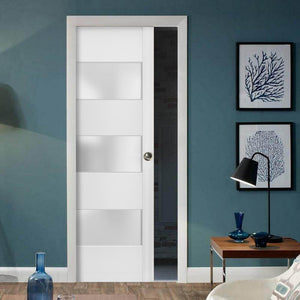 Sliding French Pocket Door Frosted Glass | Lucia 4070 | White Silk
