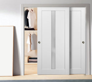 Sliding Closet Bypass Doors Frosted Opaque Glass | Quadro 4112 | White Silk - Home