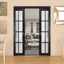Load image into Gallery viewer, Sliding French Double Pocket Doors Frosted Glass 12 Lites | Felicia 3312 | Matte Black
