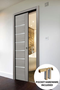 Sliding French Pocket Door Frosted Glass | Quadro 4088 | Grey Ash