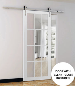 Sturdy Barn Door 12 Lites Clear Glass | Felicia 3355 | White Silk