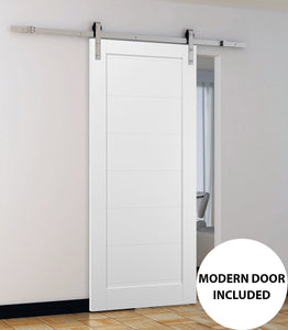 Sliding Barn Door with Hardware | Quadro 4115 | White Silk - 6 ft Railing) Silver Rail / 18’’ x 80’’ - Home Doors