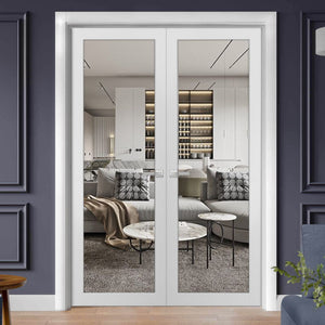 Solid French Double Doors Clear Glass | Lucia 2166 | White Silk - Home