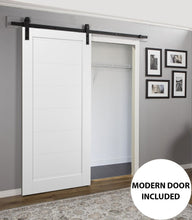 Load image into Gallery viewer, Sliding Barn Door with Hardware | Quadro 4115 | White Silk - 6 ft Railing) Black Rail / 18’’ x 80’’ - Home Doors