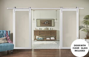 Sturdy Double Barn Door with Clear Glass | Lucia 2166 | White Silk - Home Doors