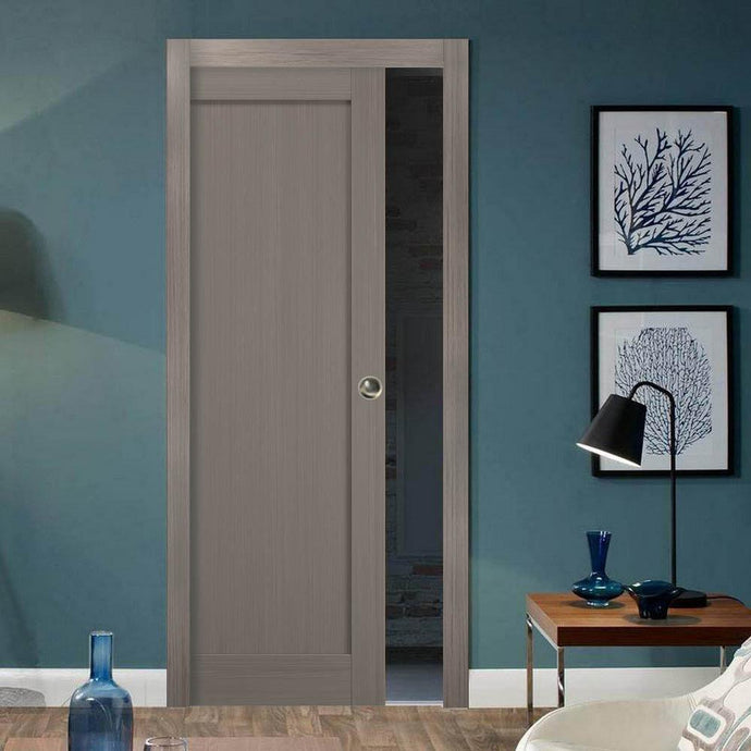 Panel Pocket Door | Quadro 4111 | Grey Ash - 18’’ x 80’’ - Home Doors