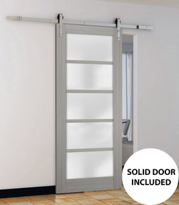 Sturdy Barn Door Frosted Glass | Quadro 4002 | Grey Ash