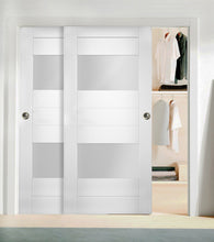 Load image into Gallery viewer, Sliding French Double Pocket Doors Opaque Glass | Sete 6222 | White Silk