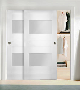 Sliding French Double Pocket Doors Opaque Glass | Sete 6222 | White Silk