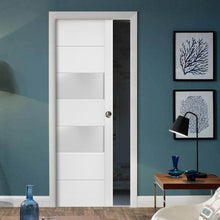 Load image into Gallery viewer, Sliding French Pocket Door Frosted Glass | Lucia 4010 | White Silk - Home Doors