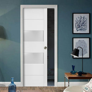 Sliding French Pocket Door Frosted Glass | Lucia 4010 | White Silk - Home Doors