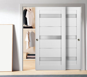 Sliding Closet Bypass Doors Frosted Glass | Quadro 4055 | White Silk