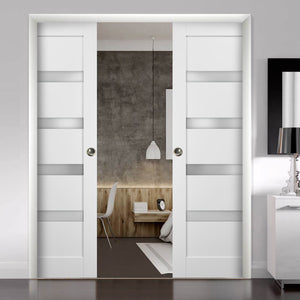 French Double Pocket Doors | Quadro 4113 | White Silk