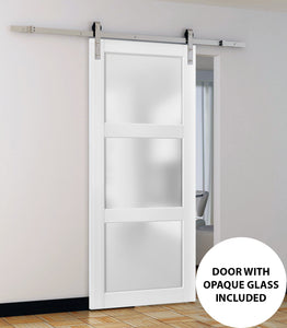 Sliding Barn Door with Hardware | Frosted Glass | Lucia 2552 | White Silk - Home Doors