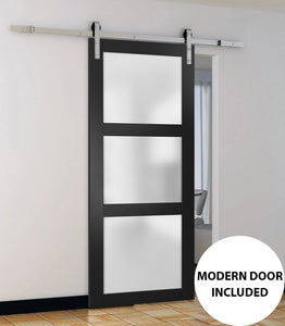 Sturdy Barn Door Frosted Glass | Lucia 2552 | Matte Black - Home Doors