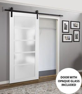 Sturdy Barn Door Frosted Glass| Quadro 4002 | White Silk