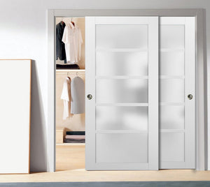 Sliding Closet Bypass Doors Frosted Glass | Lucia 2552 | White Silk