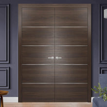 Load image into Gallery viewer, French Double Interior Doors | Planum 0020 | Chocolate Ash - 36’’ x 80’’ (2* 18x80) - Panel Pocket