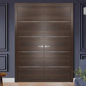 French Double Interior Doors | Planum 0020 | Chocolate Ash - 36’’ x 80’’ (2* 18x80) - Panel Pocket