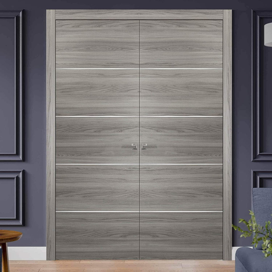 French Double Interior Doors | Planum 0020 | Ginger Ash - 36’’ x 80’’ (2* 18x80) - Panel Pocket