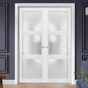 French Double Panel Lite Doors | Lucia 2552 | White Silk