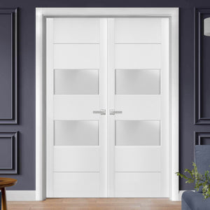 Solid French Double Doors Frosted Glass Lucia 4010 | White Silk - Home