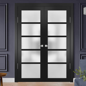 Solid French Double Doors Frosted Glass | Quadro 4002 | Matte Black
