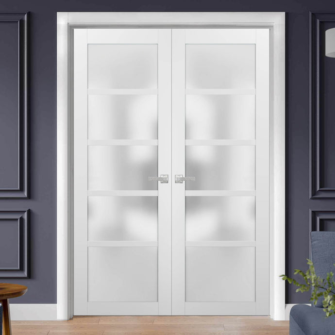 French Double Panel Lite Doors | Quadro 4002 | White Silk - 36’’ x 80’’ (2* 18x80) - Home