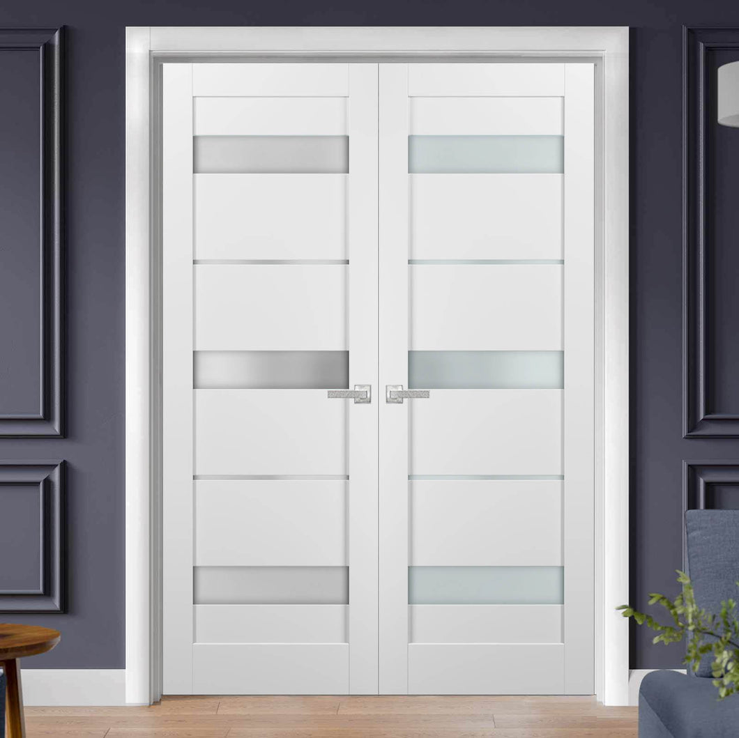 French Double Panel Lite Doors | Quadro 4055 | White Silk - 36’’ x 80’’ (2* 18x80)