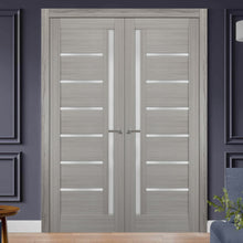 Load image into Gallery viewer, Solid French Double Doors Frosted Glass | Quadro 4088 | Grey Ash