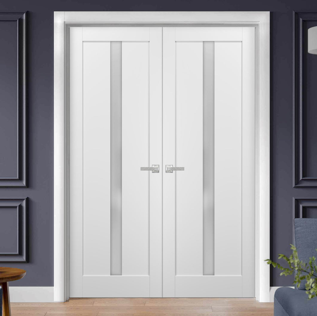 French Double Panel Lite Doors | Quadro 4112 | White Silk - 36’’ x 80’’ (2* 18x80)