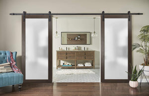 Sturdy Double Barn Door | Frosted Glass | Planum 2102 | Chocolate Ash