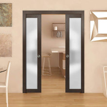 Load image into Gallery viewer, Sliding French Double Pocket Doors Frosted Glass  | Planum 2102 | Chocolate Ash