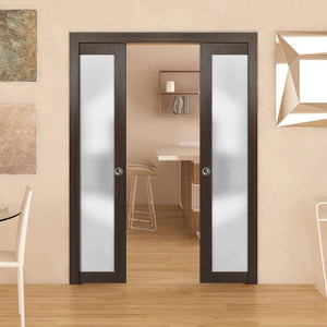 Sliding French Double Pocket Doors Frosted Glass  | Planum 2102 | Chocolate Ash