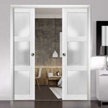 Load image into Gallery viewer, French Double Pocket Doors Frosted Glass | Lucia 2552 | White Silk