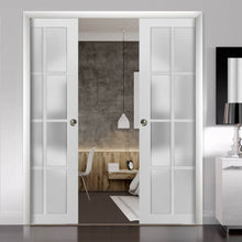 Load image into Gallery viewer, Sliding French Double Pocket Doors Frosted Glass 12 Lites | Felicia 3312 | White Matte