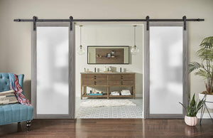 Sturdy Double Barn Door | Frosted Glass | Planum 2102 | Ginger Ash