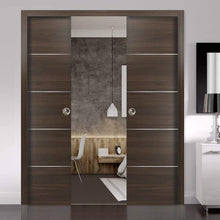 Load image into Gallery viewer, Modern Double Pocket Doors | Planum 0020 | Chocolate Ash