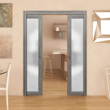 Load image into Gallery viewer, Sliding French Double Pocket Doors Frosted Glass  | Planum 2102 | Ginger Ash