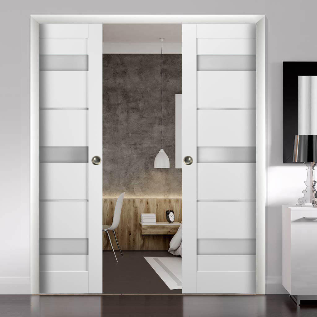 French Double Pocket Doors | Quadro 4055 | White Silk - 36’’ x 80’’ (2* 18x80)