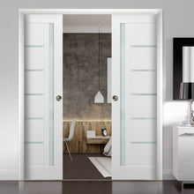 Load image into Gallery viewer, Sliding French Double Pocket Doors | Quadro 4088 | White Silk