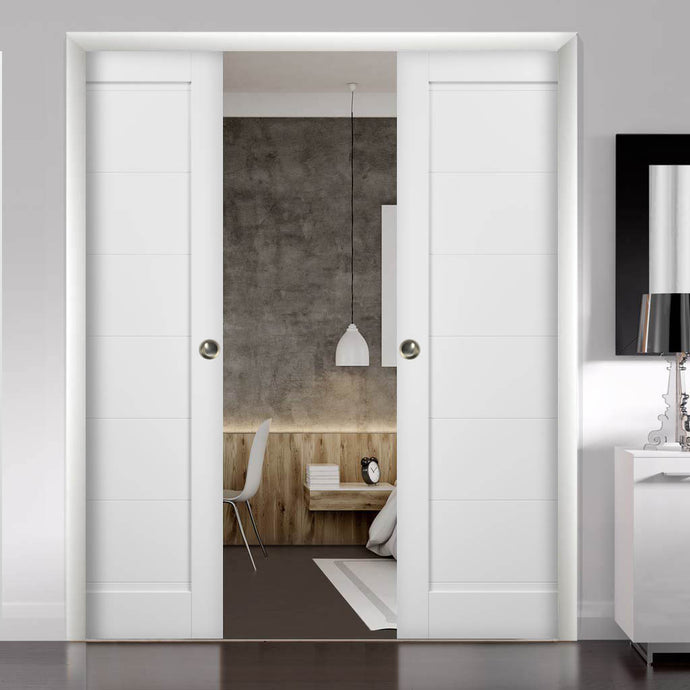 French Double Pocket Doors | Quadro 4115 | White Silk