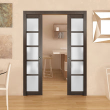 Load image into Gallery viewer, Sliding French Double Pocket Doors Frosted Glass | Quadro 4002 | Chocolate Ash