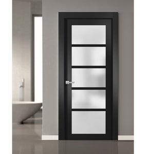 Solid French Door Frosted Glass | Quadro 4002 | Black Matte