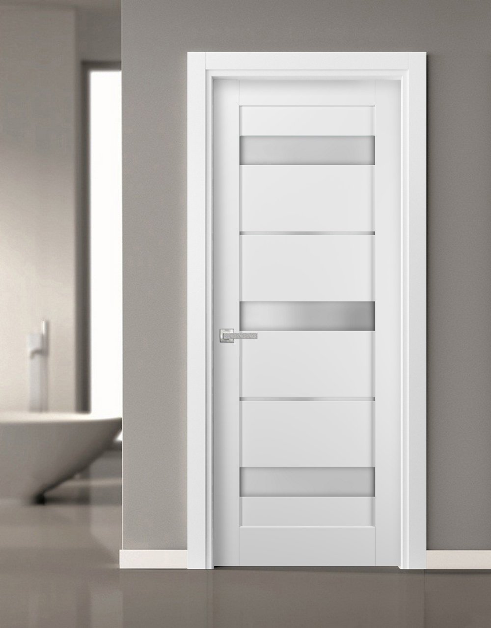 Pantry Lite Door | Quadro 4055 | White Silk with Frosted Glass - 18’’ x 80’’ - Interior Doors