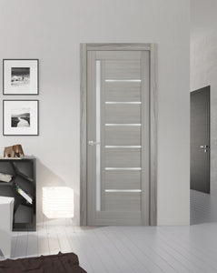 Solid French Door Frosted Glass | Quadro 4088 | Grey Ash - Panel Doors